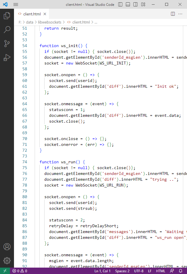 JavaScript Client Code Screenshot